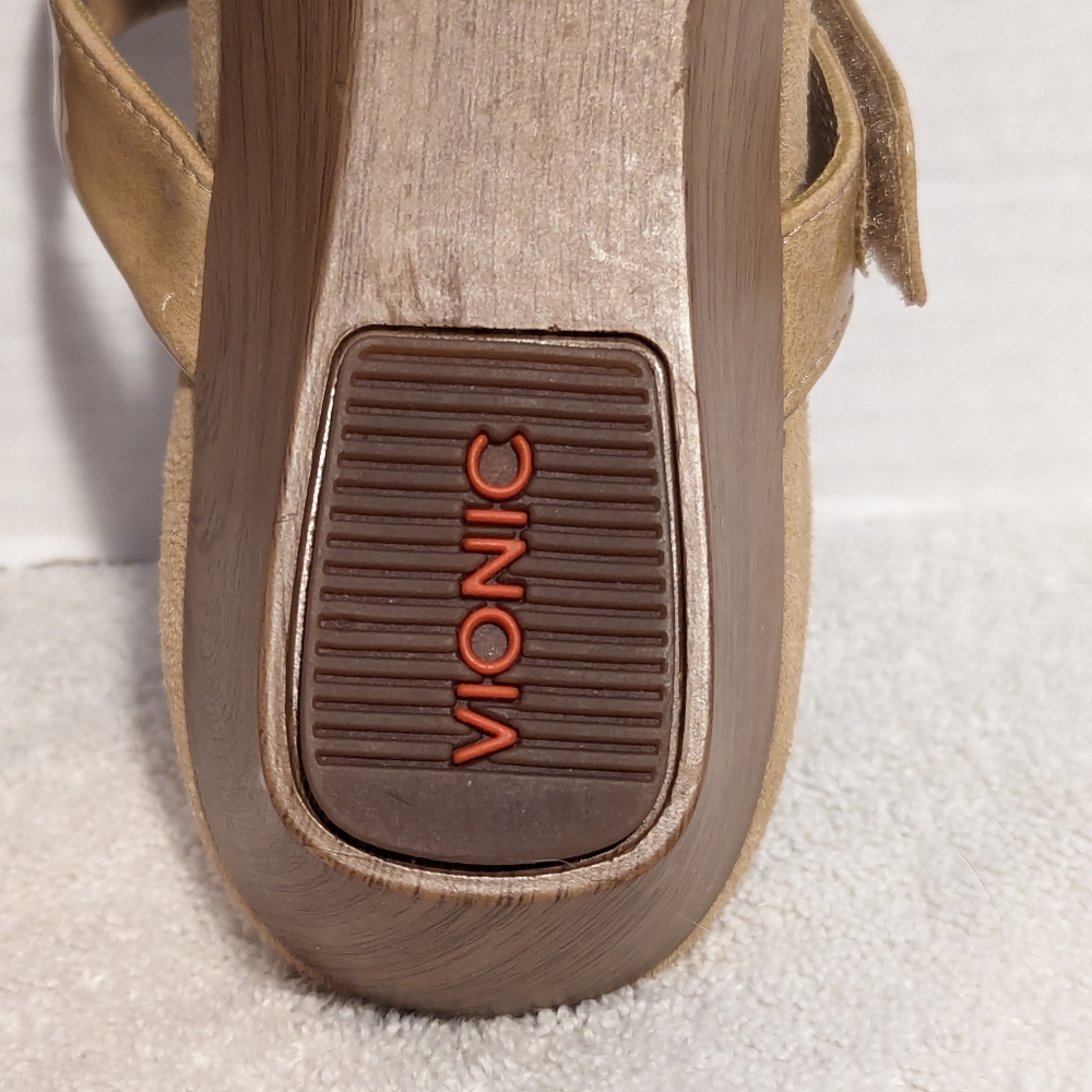 Vionic Tan Wedge Sandals with Stud Accents - Picture 13 of 15